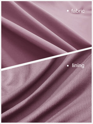 Close-up texture of lavender pink high waist built-in short a-line golf skirt with 5 pockets fabric showing weave detail.