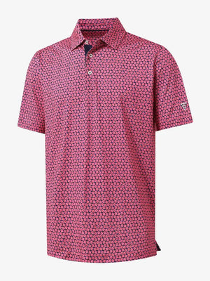 3D view of MAELREG Performance Jersey Print Polo in Rose Flower – breathable golf fabric