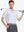 MAELREG Men's Performance Jersey Print Polo in White Grey Sea Wave – front half-body with golf pose