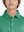 Front view of youth wearing green stripe performance cooling polo, showing collar and chest fit