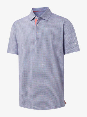 3D view of MAELREG Performance Jersey Print Polo in Blue White Oval – breathable golf fabric