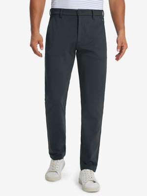 Model wearing Golf Lightweight Fleece Lined Dress Pants in dark grey, lower body front view