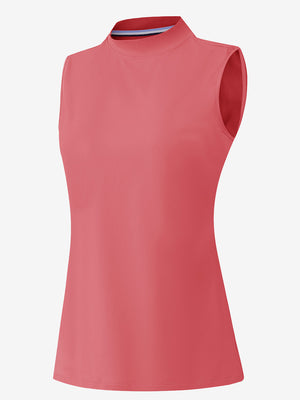 3d rendering of pink women's moisture-wicking mock neck sleeveless golf tops