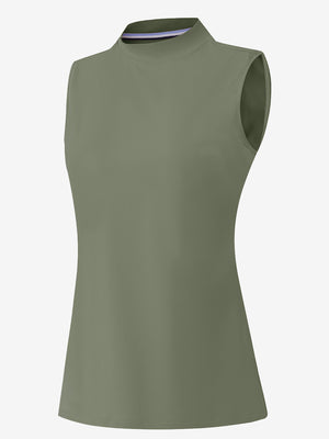 3d rendering of mossy stone women's moisture-wicking mock neck sleeveless golf tops