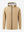 Water-resistant heat-tech softshell winter jacket with hood in khaki, clean 3D front view.