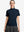 Front upper body shot of model wearing navy women's breathable 1/4 zip pullover golf shirts