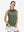 Front upper body view in mossy stone of women's 4 buttons golf polo shirts.