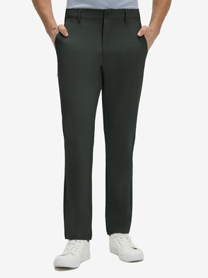 Front lower body shot of model wearing dark charcoal straight fit lightweight dress golf pants