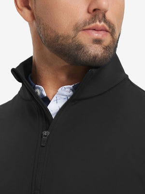 Ultra-Soft Brushed Fleece Lining Quarter Zip Sweatshirt in black, close-up front view