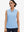 Front upper body shot of model wearing light blue women's athletic quarter zip tank tops