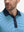 Close-up: nose to chest in aqua stripe upgraded two-tone striped quick dry polo shirt