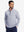 Front upper body shot of model in navy two tone pique cotton blend q-zip