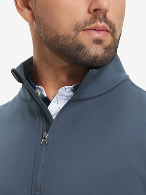 Ultra-Soft Brushed Fleece Lining Quarter Zip Sweatshirt in bluish grey, close-up front view