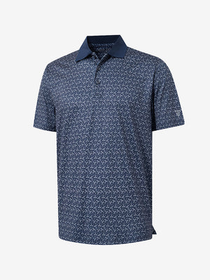3D render of dark blue golf premium ribbed collar print polo shirts