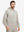 Front upper body shot of model wearing khaki grey waterproof lightweight rain jacket with hood