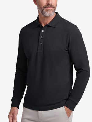 Solid Stretch Cotton Pique Long Sleeve Polo Shirts