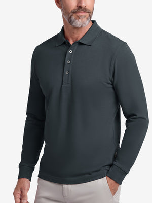 Solid Stretch Cotton Pique Long Sleeve Polo Shirts