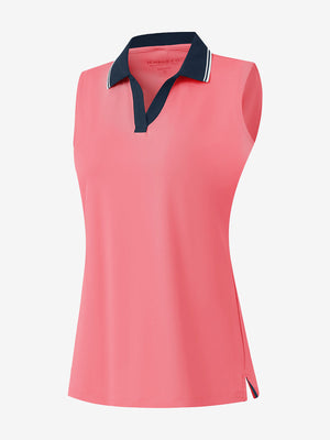 3d rendering of pink women's collared v neck quick dry tank tops