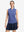Front upper body shot of model wearing light blue navy women's q-zip pin striped texture golf shirts