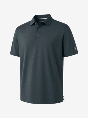 3d view of garment in dark gray of nylon blend casual jacquard polo shirts.