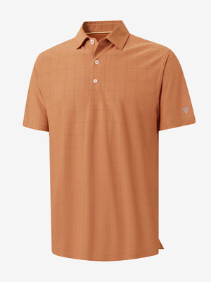 3d render of orange adobe reflective performance reflective checked collar golf shirt