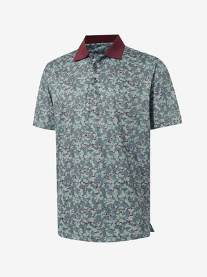 3D render of grey/wine camo premium ribbed collar print polo shirts