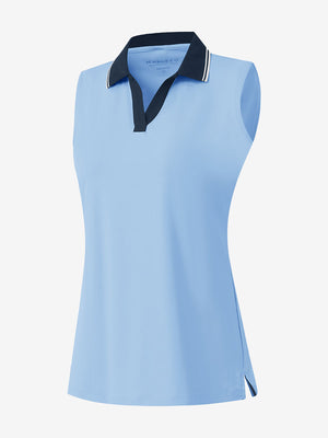 3d rendering of light blue women's collared v neck quick dry tank tops