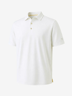 3d view of garment in white of nylon blend casual jacquard polo shirts.