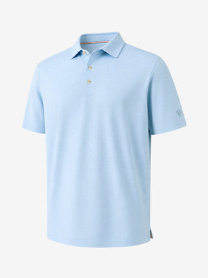 3d view of garment in light blue of nylon blend casual jacquard polo shirts.