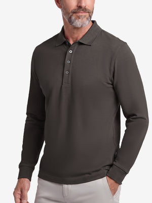 Solid Stretch Cotton Pique Long Sleeve Polo Shirts