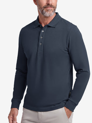 Solid Stretch Cotton Pique Long Sleeve Polo Shirts