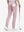 Back lower body shot of model wearing pink stretch cotton blend slim fit golf trousers 5 pockets