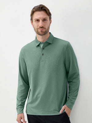 Moisture Wicking Long Sleeve Herringbone Polo Shirts
