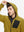 Model wearing hood and pulling it slightly, dressed in full zip fleece hoodied jacket in yellow.