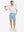Front full body shot of model wearing sky blue flat front flex cotton blend golf shorts