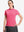 Front upper body shot of model wearing rose women's 5 buttons collared polo shirts