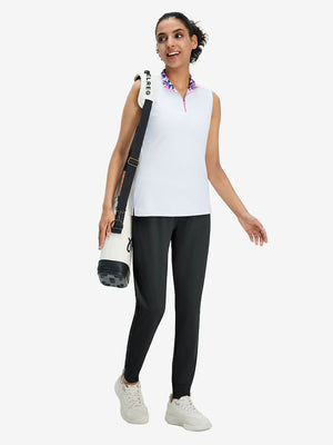 Front full body shot of model wearing black women's lightweight athletic sweatpants