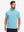 Front half body shot of model wearing blue white comfy breathable pin-stripe texture golf polos