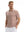 Front waist-up shot of model wearing brick white flower performance quick dry print golf polos