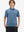 Front upper view of Kids stripe golf polos showing crisp stripes in blue denim stripe