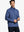 Half-body front view of model wearing Pinstripe Quarter Zip Pullover – GREY BLUE MELANGE