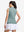 Back upper body shot of model wearing dusty blue women's moisture-wicking mock neck sleeveless golf tops