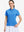 Front upper body shot of model wearing sky blue women's 5 buttons collared polo shirts