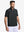 Front upper body shot of model wearing black waffle texture 1/4 zip pullover