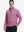 Front upper body view of model standing in red navy flower full print quarter zip pullover, relaxed look.