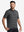 Front upper body shot of model wearing stretch limo/ltgrey heather non-curl ribbed collar striped polo shirts