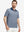 Front upper body shot of model wearing dark blue diamond premium ribbed collar print polo shirts