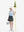 Front full body shot of model exercising in blue plaid women's sleeveless v-neck print golf shirts