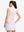 Back upper body shot of model wearing light pink white women's q-zip pin striped texture golf shirts
