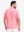 Back half body shot of model wearing pink coral white comfy breathable pin-stripe texture golf polos